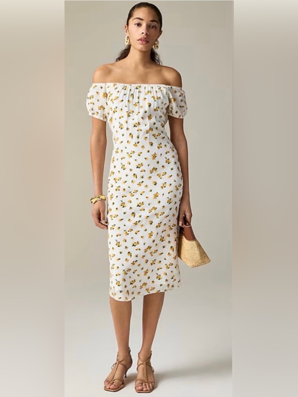 J.Crew Off-the-shoulder plus size slip dress in budding rose print